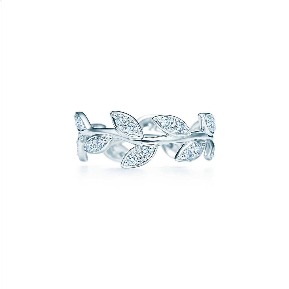 Tiffany & Co 18W Diamond Olive Leaf Band Size 5